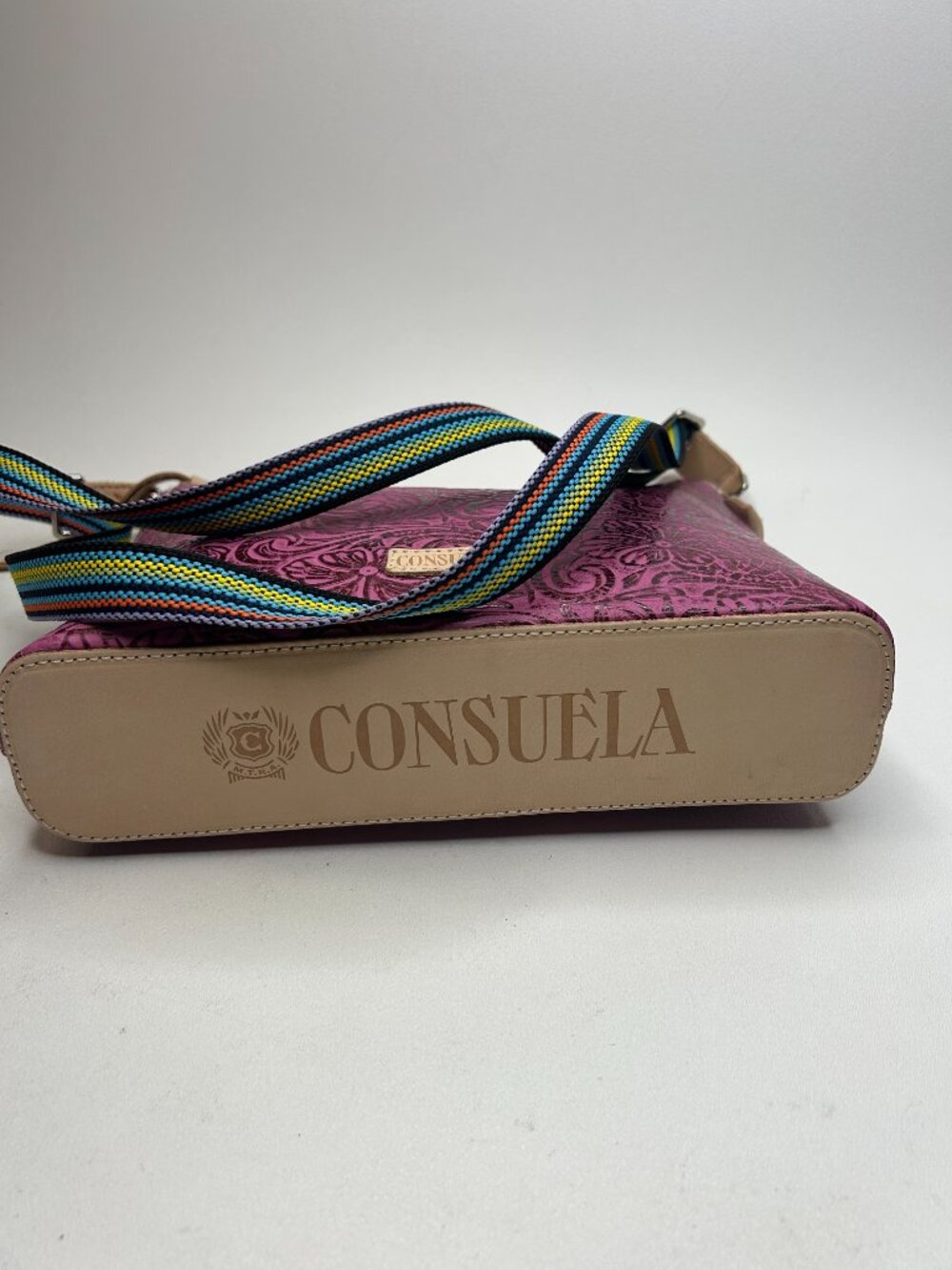 CONSUELA Mena Downtown Women's Fuchsia Tooled Leather Crossbody - Picture 5 of 11